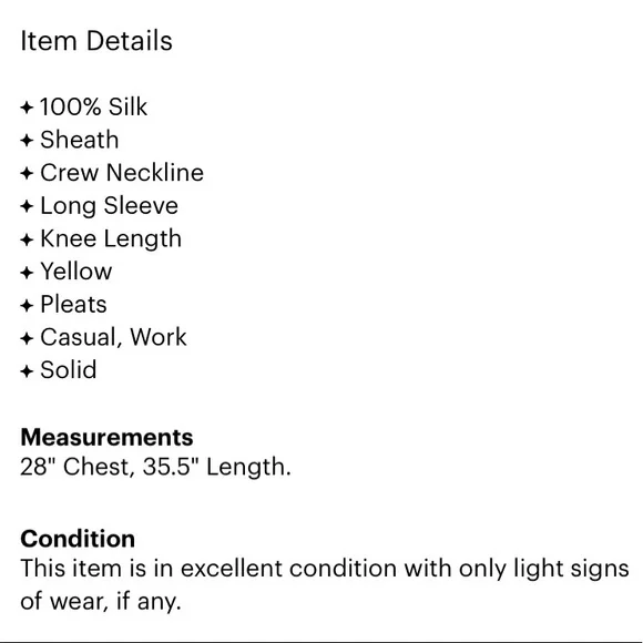 CLASSIQUES ENTIER size 0 yellow 100% silk dress in very good condition - Picture 3 of 9